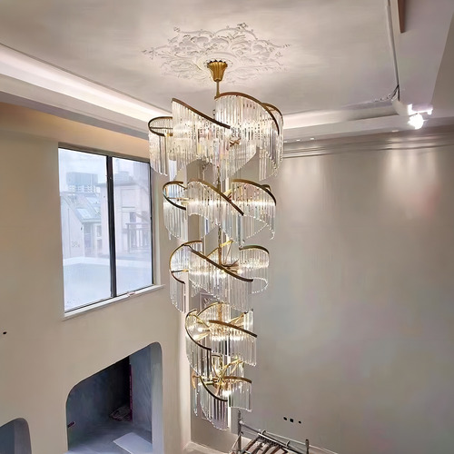 Pendente Lustre 200cm Metal Cristal Dourado Sindora Dcd06516 110v/220v