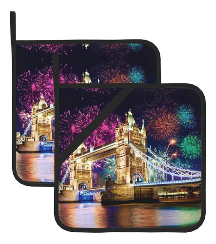 Night London Tower Bridge Juego Soporte Para Olla Resistente