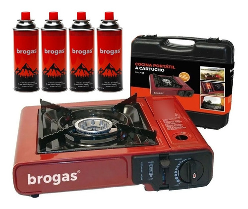 Anafe Camping Brogas Cocina Portatil + 4 Cartuchos Butano