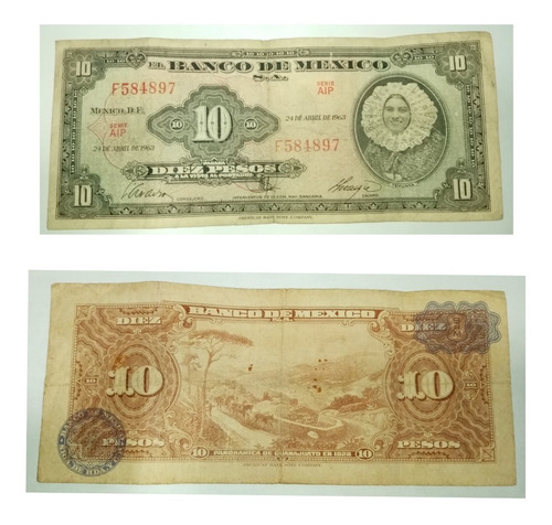 Billete De 10 Pesos Serie Aip Año 1963 