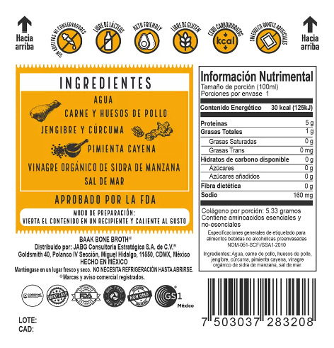 Caldo De Huesos De Pollo ( 28/140 Ml) Baak