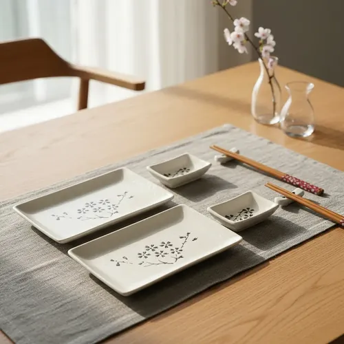 Jogo 8 Peças Jantar Oriental Sushi Comida Japonesa Cerâmica