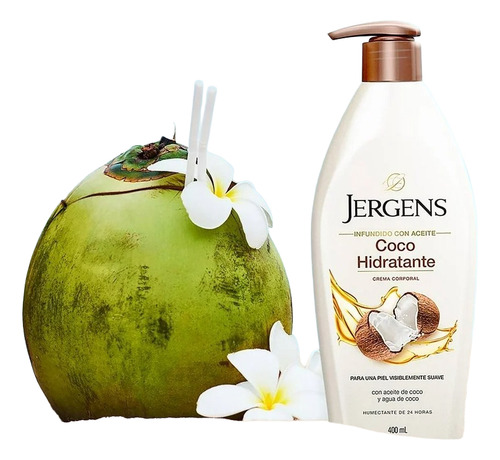 3 Pzas Crema Corporal Jergens Aceite Y Agua De Coco Hidratan