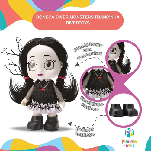 Boneca Diver Monster Brilha No Escuro Trancinha Divertoys