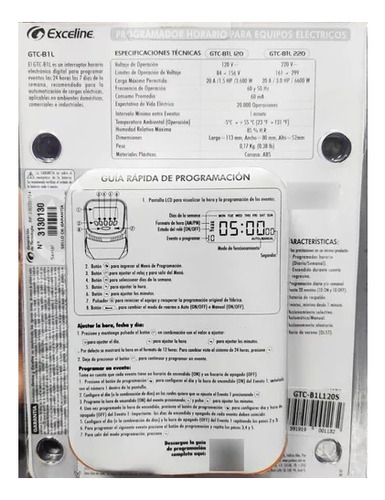 Reloj Programable 110v Marca Exceline