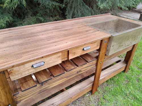 Mesada De Cocina Campo Madera Maciza. Precio Por Metro Linea Marrón