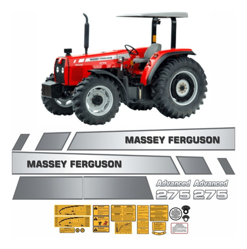 Kit De Adesivos Trator Massey Ferguson Mf 275 Advanced 275a Cor Padrão