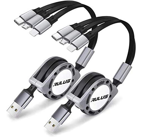 Paquete De 2 Cables De Cargador Multi Usb Retractil Rulus 4