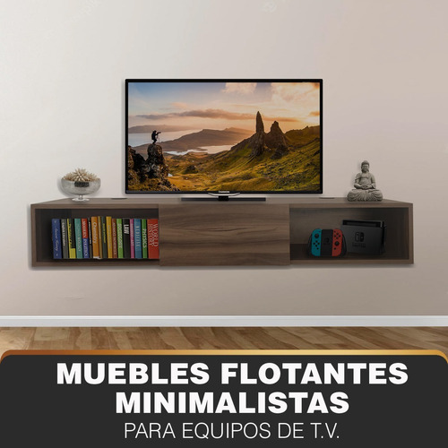 Imagen 7 de 9 de Repisa Flotante Moderna Buro Revistero Con Cajón Derecho Color Nogal Terracota