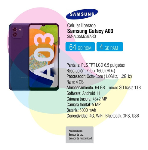 Imagen 2 de 10 de Samsung Galaxy A03 4gb 64gb Azul Sm-a035mzbearo