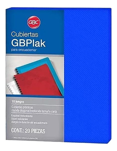 Cubierta Engargolar Gbc Gbplak Carta Rayada, 20 Piezas Color Azul