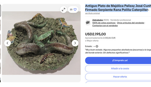Plato Decorativo Majólica Palissy Xix Cerámica Verde 23cm