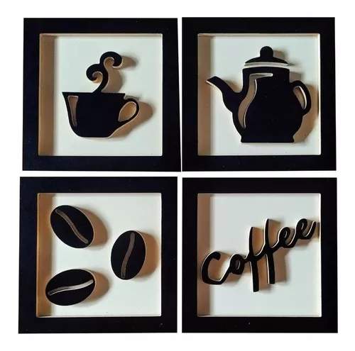 Quadro Decorativo Alto Relevo Hora Do Café Em Mdf Preto 1324