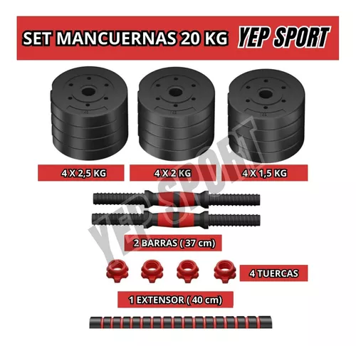 Set mancuernas armables con barra peso ajustable 20kg – plusfitchile