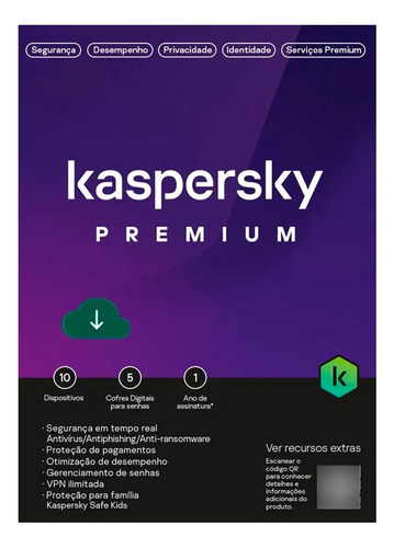 Antivírus Kaspersky Premium 2024 10 Dispositivos 1 Ano