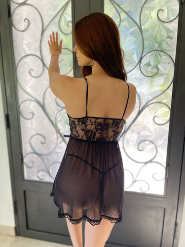 Camisolin De Tul Y Puntilla Con Less Regulable Romanett Negro Xl