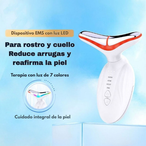 Masajeador Cuello Facial Vibratorio Con Ems Luz Led 7 Color Blanco