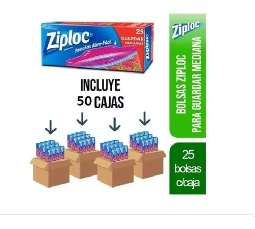 50 Cajas - Ziploc Bolsas P/guardar Medianas - 25 Bolsas/caja