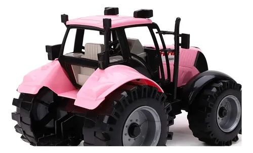 Tractor Agrícola Con Remolque De Fricción – Color Rosa, Capó Abrible, Juguete Para Niños 3+ Años