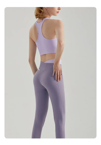 Traje De Yoga Color Block Con Cintura Cruzada Para Mujer