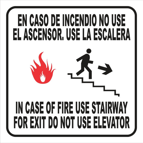 Cartel En Caso De Incendio No Use El Ascensor 30x30 Cm