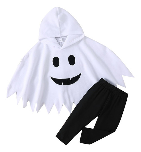 Disfraz De Halloween Para Bebés Y Niñas, Capa Blanca De Fantasma Con Capucha, Parte Superior Negra, Pantalones Largos, Ropa De Cosplay