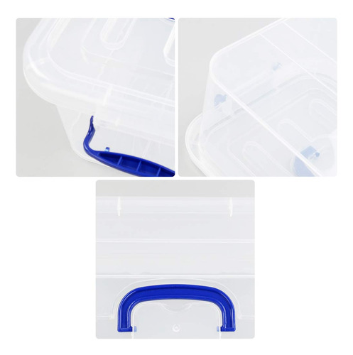 Caja Transparente Con Mango Azul Marino Para Almacenamiento