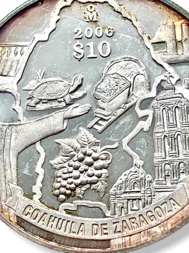 Moneda 1 Onza Plata 10 Pesos Dl Estado De Coahuila Año 2006 (Usado)