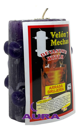 Velón 7 Mechas Morado - Arrasa Brujería