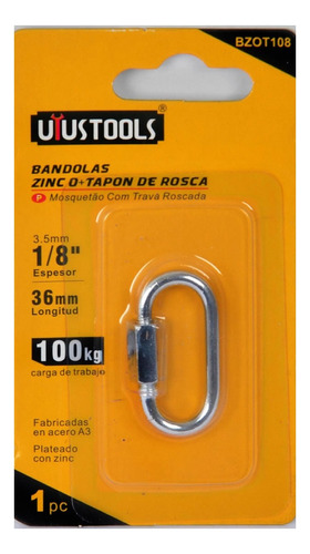 Mosqueton Bandolas Zinc+rosca Uyustolls 1/8'' 3.5mm 100kg Mf