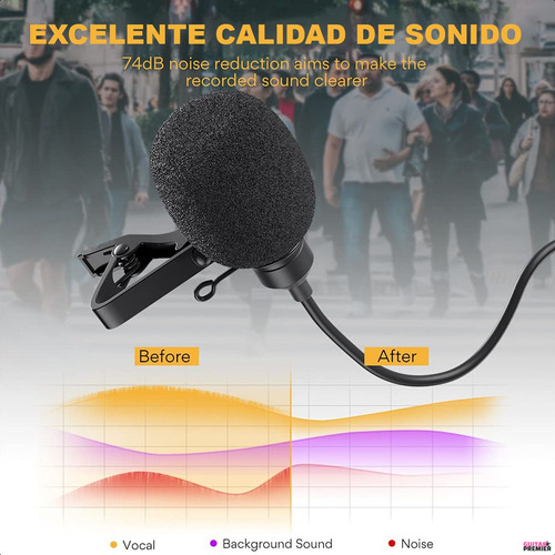 Microfono Lavalier Condenser Omnidireccional Cable 6m Maono Color Negro
