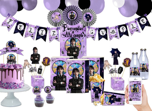 Kit Cumpleaños Imprimible Merlina Addams 