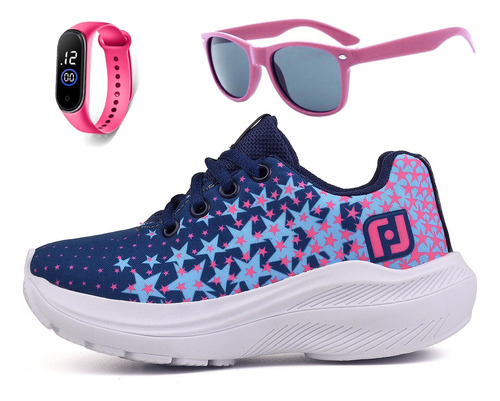 Tenis Infantil Casual Leve Meninas Feminino + Oculos Relogio