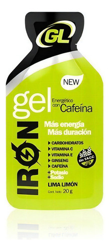 Gentech Iron Gel, gel de cafeína, suplemento de carbohidratos, gel de hierro, cafeína