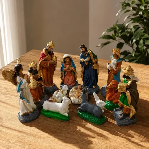 Presépio Natal Completo 14 Peças 15cm Gesso Resinado Premium C/ Menino