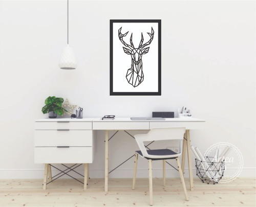 Cuadro Minimalista Geométrico 3d Venado Blanco Y Negro