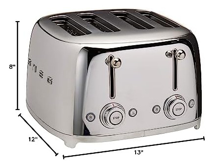 Tostadora Smeg De Los Años 50 Retro Line Cromada Ranura 4x4