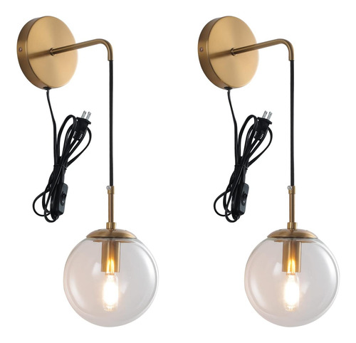 Juego De Dos Apliques De Pared Enchufables De Oro Cepillado