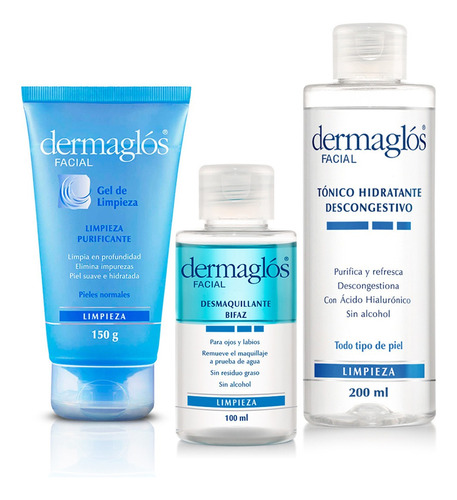 Dermaglos Set Rutina Limpieza Piel Normal Tonico+gel+ojos 