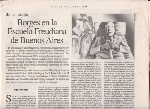 Borges En La Escuela Freudiana Inedito  Pais Cultural 1993