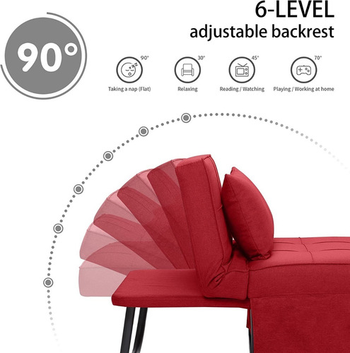 Sofa Cama Plegable 4 En 1 Respaldo Ajust Color Rojo Bigsyy
