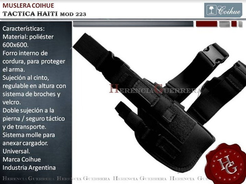 Imagen 2 de 7 de Muslera Pistolera Haiti Coihue Táctica Universal Negra M223