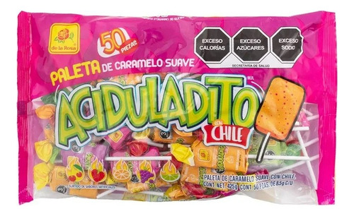 Paleta De Caramelo Suave De La Rosa Aciduladito Con Chile 50