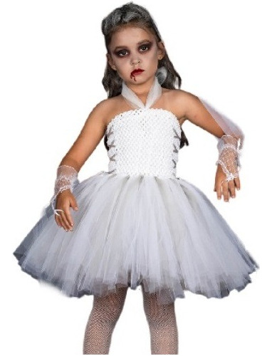 Disfraz Halloween De Novia Fantasma Para Niñas Con Tocado