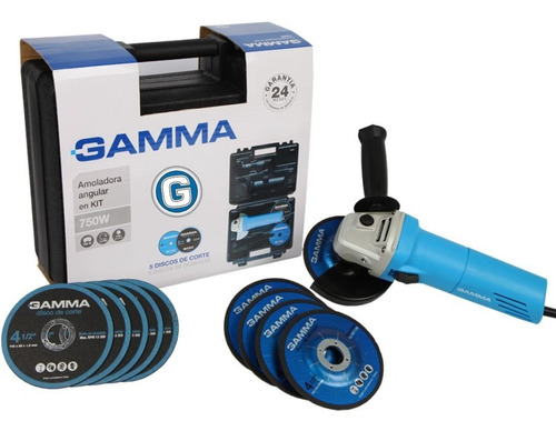 Amoladora Angular 750w Gamma 115mm Kit G1910kar Caja Discos