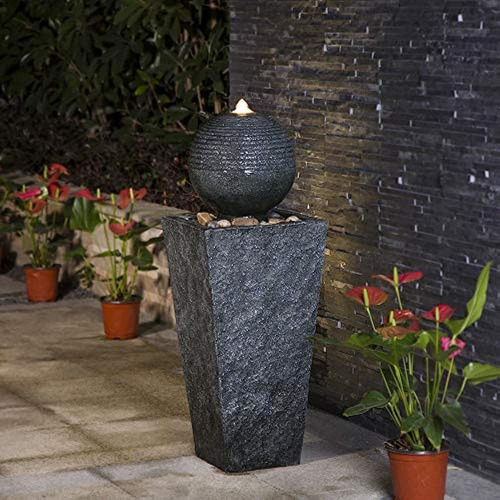 Glitzhome Patio Fuente Cascada Con Luz Led Decorativa Fuente