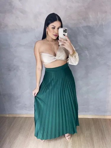 Saia Plissada Verde gua MercadoLivre