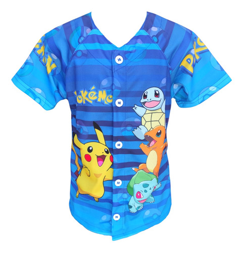 Jersey Camisa Beisbolera Niño Pokémon Pikachu Charmander