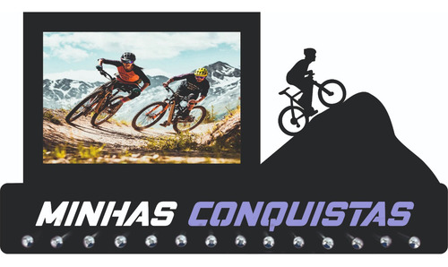Porta Medalha Mtb Masc Para Até 50 Medalhas Porta Retrato Cor Preto