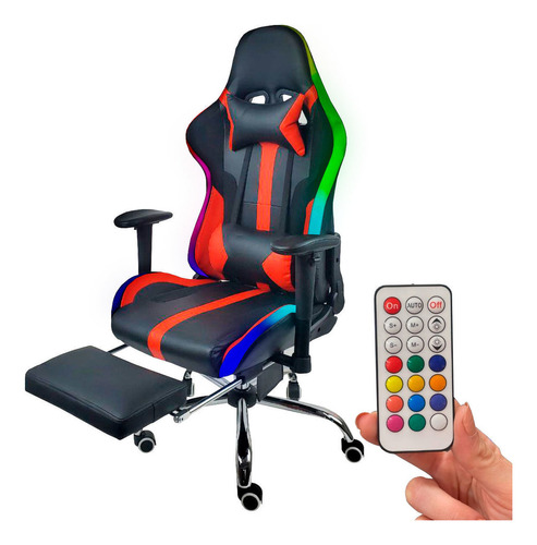 Silla Gamer Reclinable Ajustable Con Luces Y Control Dimm Color Rojo